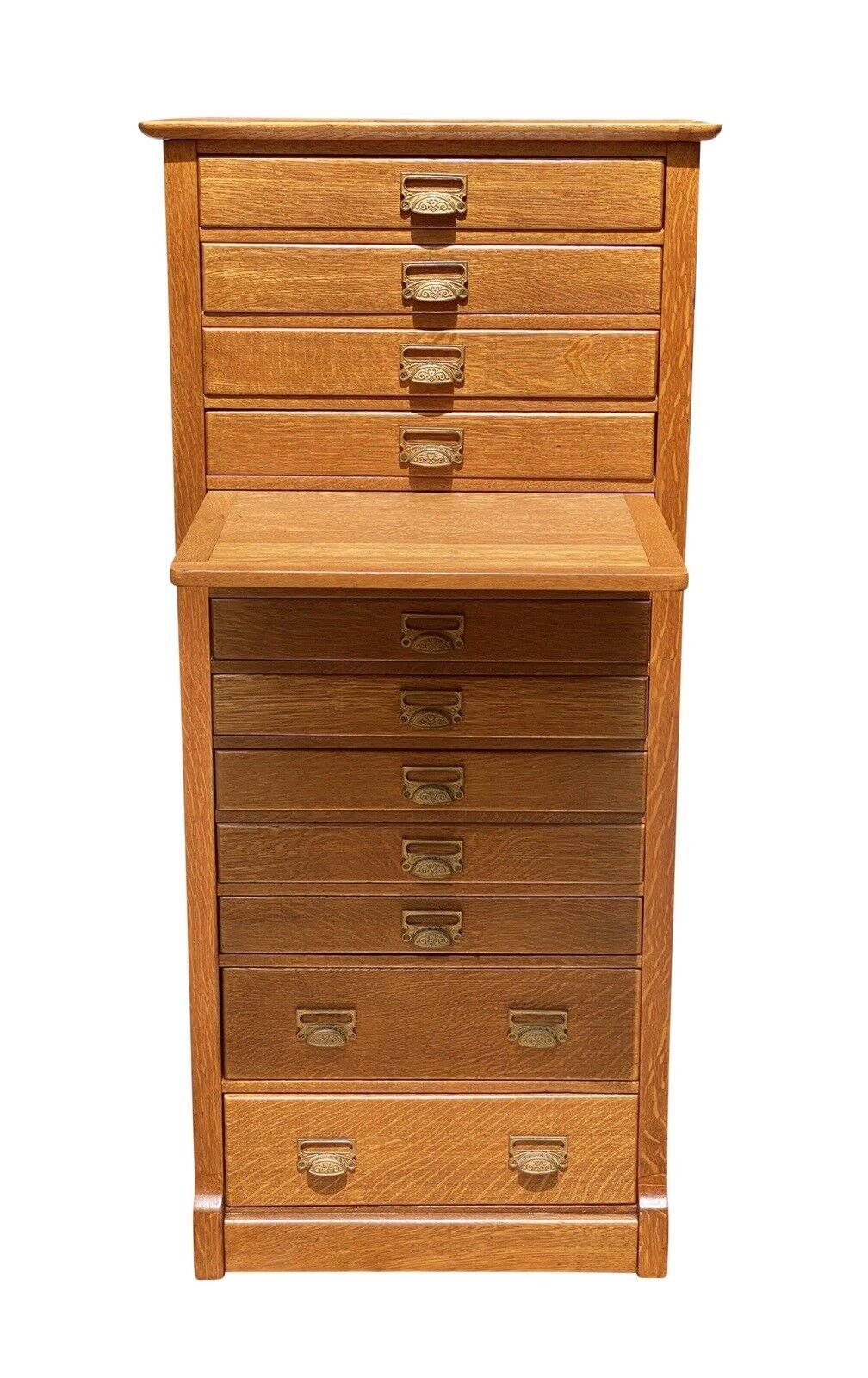 19th C Antique Victorian Tiger Oak 12 Drawer File Cabinet