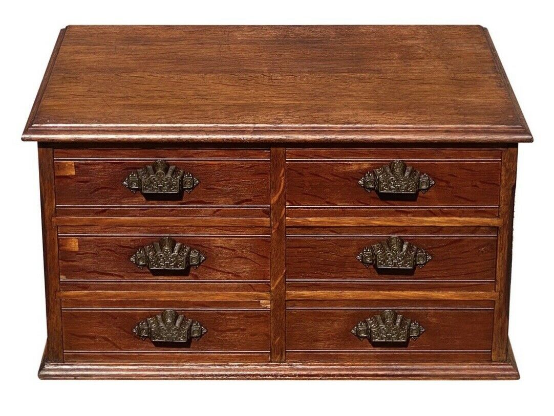 19TH C ANTIQUE VICTORIAN TIGER OAK 6 DRAWER DESKTOP FILE CABINET / SPOOL CABINET