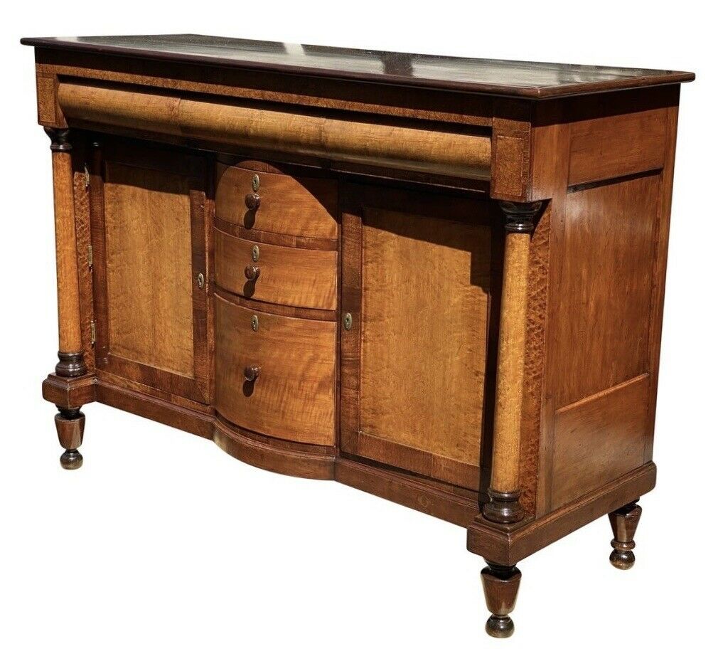 19TH C ANTIQUE SHERATON TIGER MAPLE & BIRDS EYE MAPLE SIDEBOARD / SERVER