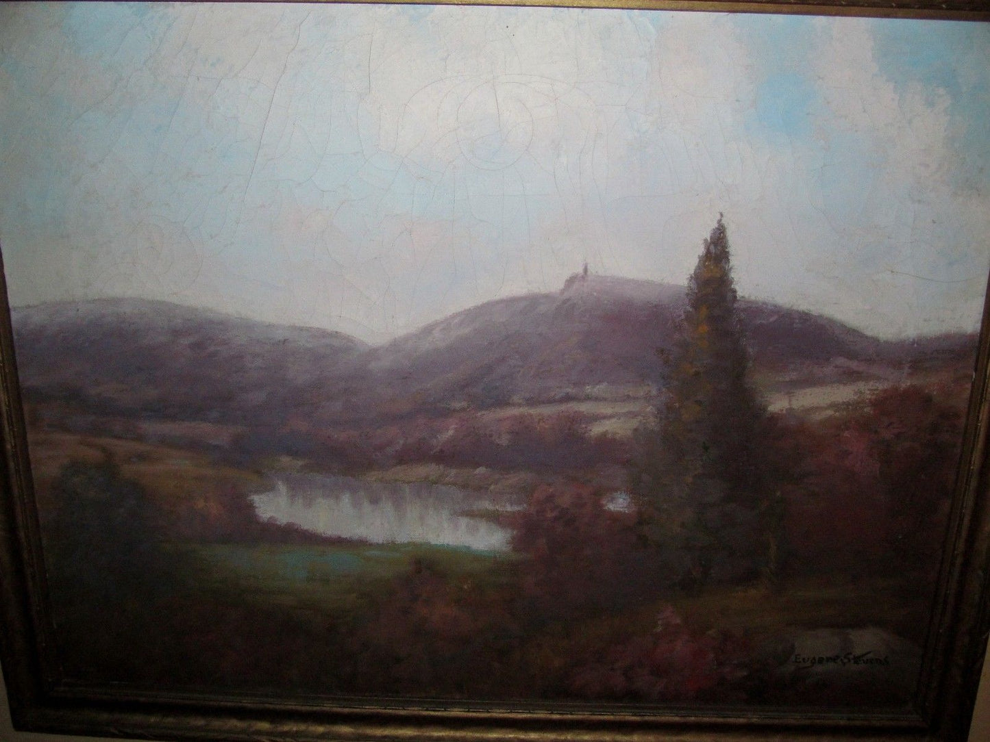 OIL ON CANVAS AMERICAN LANDSCAPE DEPICTING HUDSON RIVER VALLEY BY EUGENE STEVENS