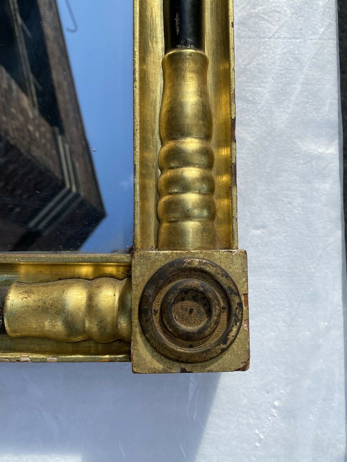 19TH C ANTIQUE SHERATON GOLD & BLACK 2 PANEL MIRROR