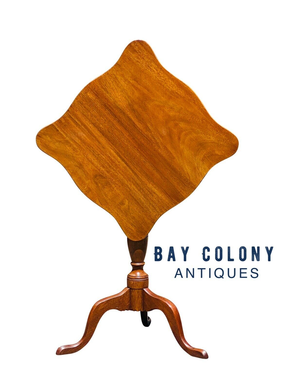 20th C Queen Anne Antique Style Henkel Harris Mahogany Tilt Top Candle Stand