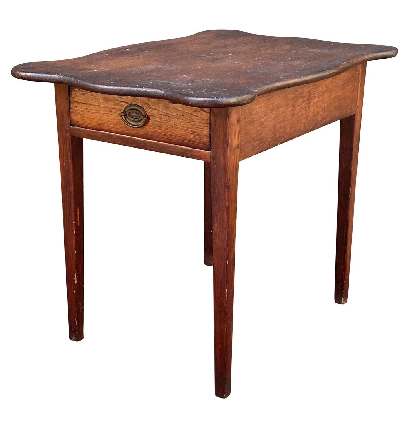 18th C Antique Hepplewhite New England Pine Table With Serpentine Top