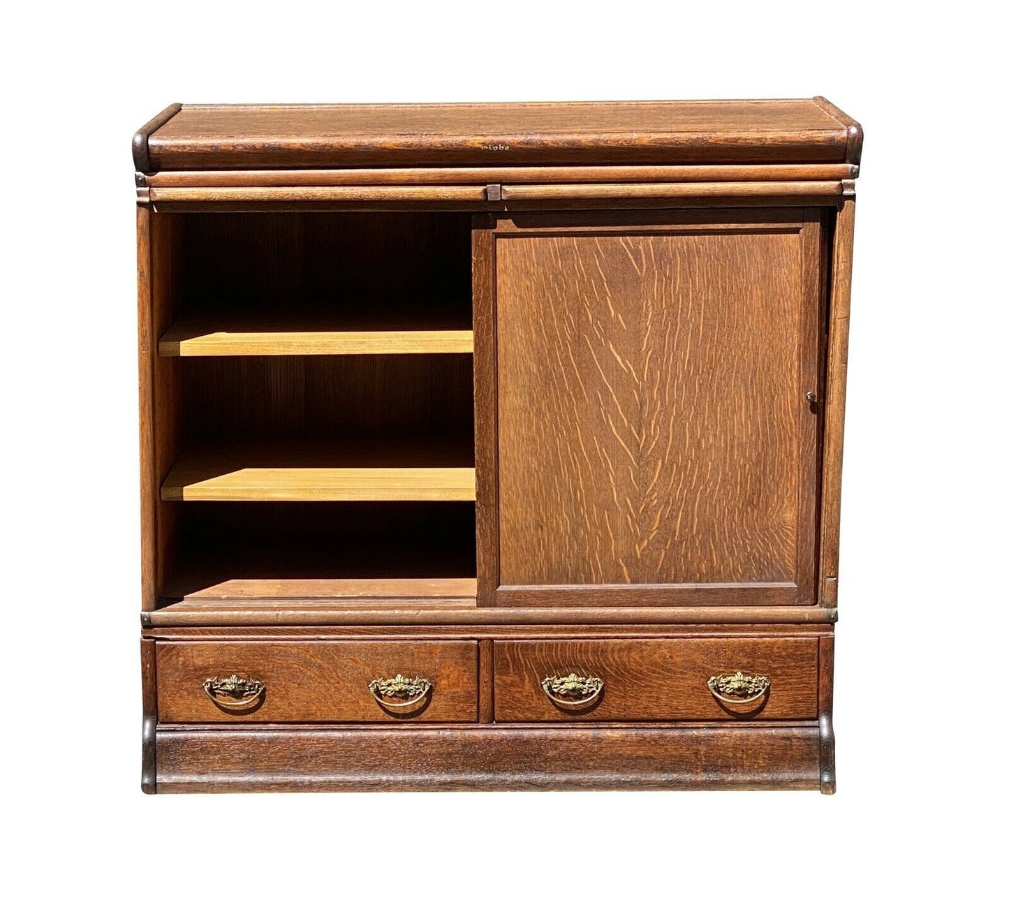 19th C Antique Oak Encyclopedia Size Large Barrister Bookcase / Cabinet - Globe