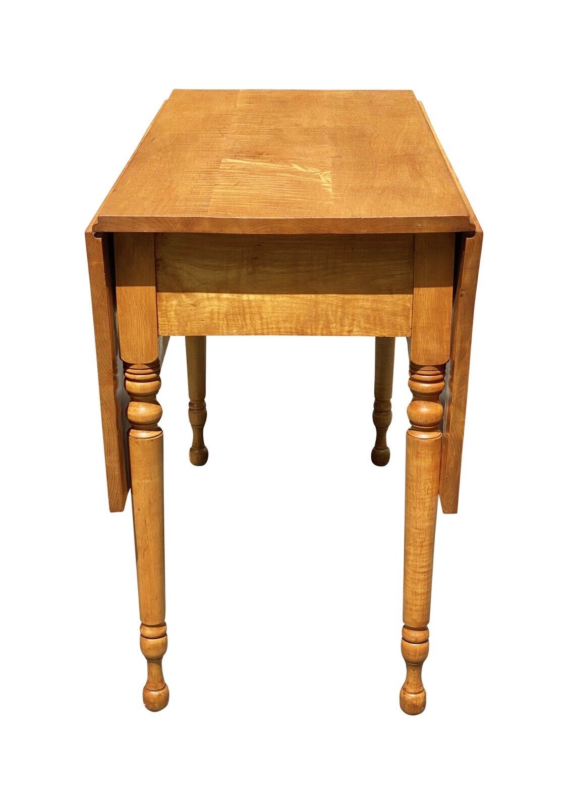 Vintage Federal Style Tiger Maple Dropleaf Dining Table With Rare Single Drawer