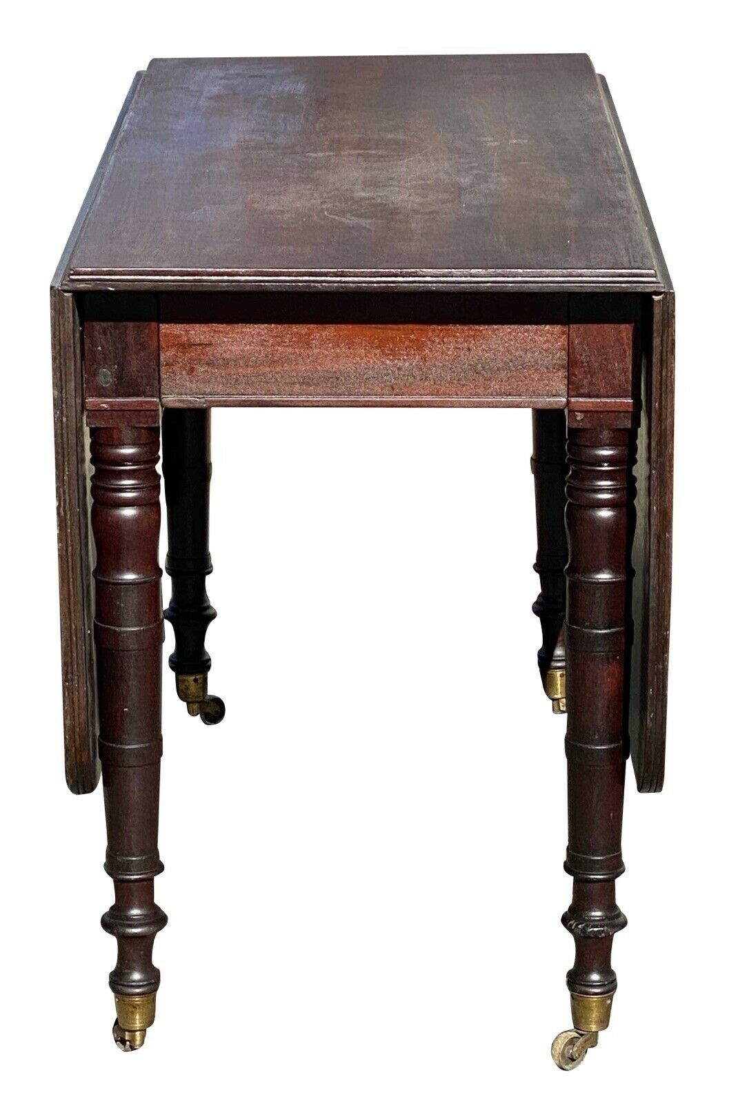 19th C Antique Sheraton Boston Mahogany Drop Leaf Dining Table