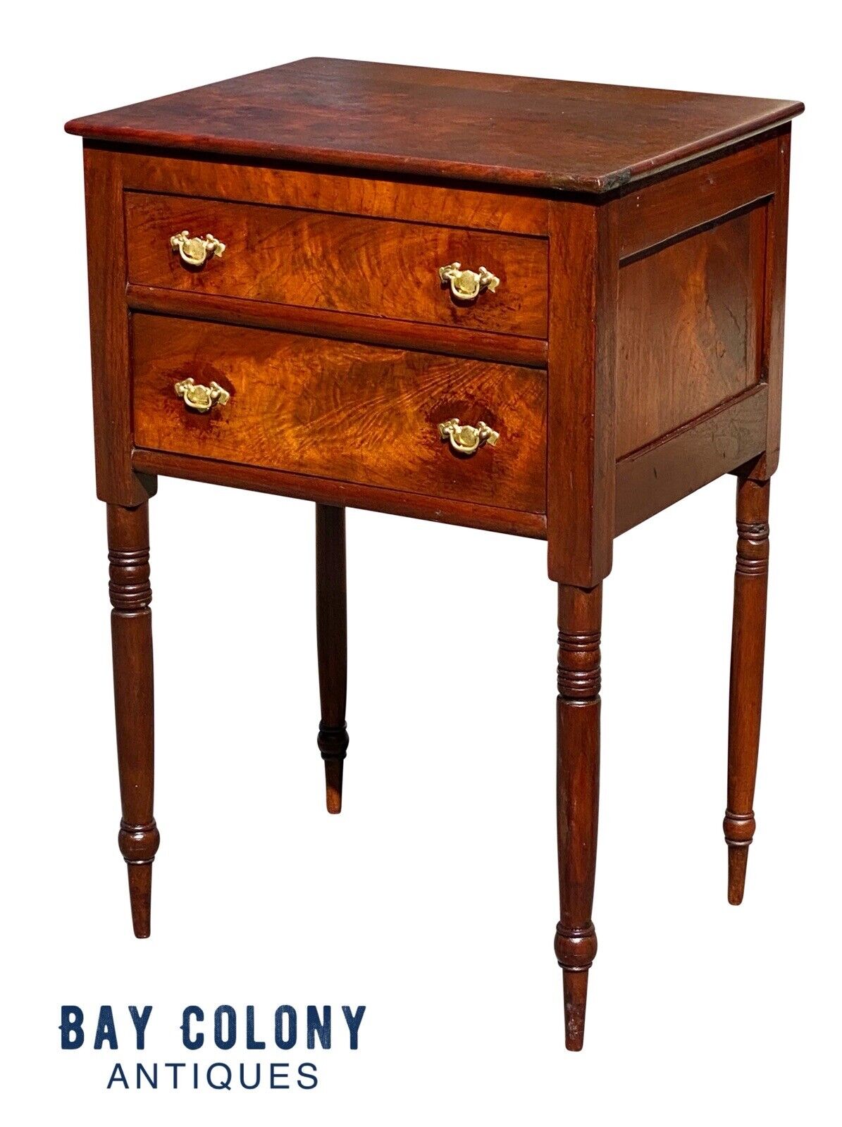 19th C Antique Sheraton Pennsylvania Walnut 2 Drawer Worktable / Nightstand