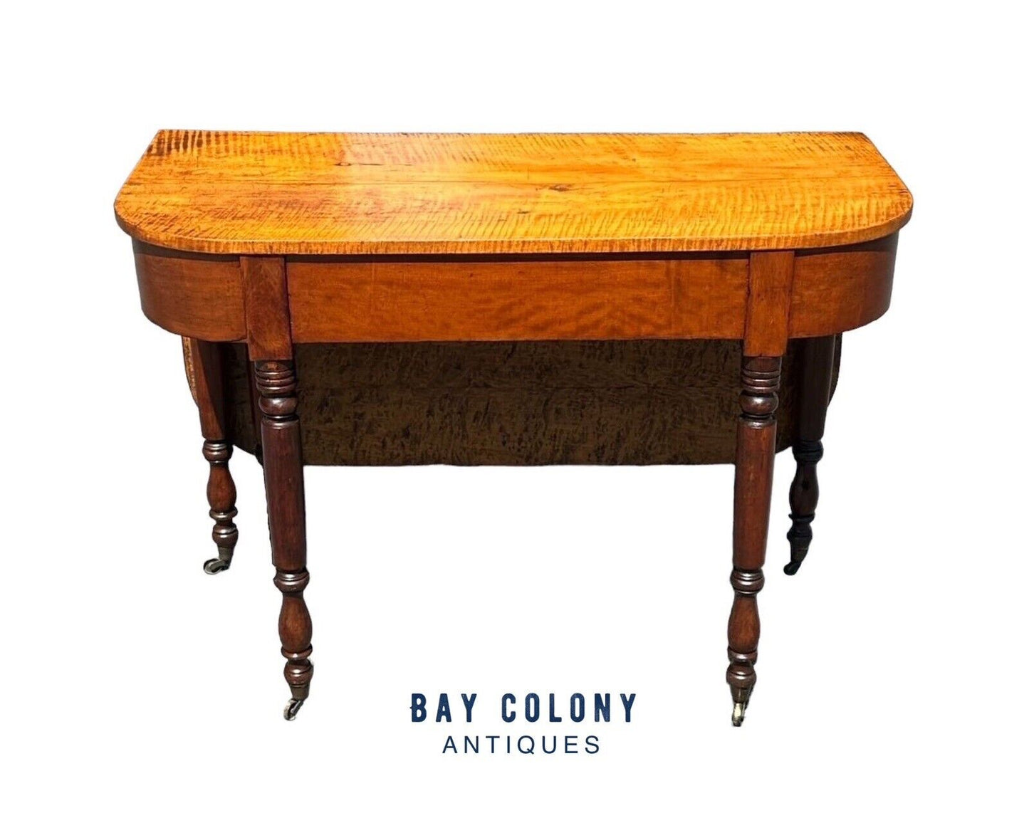 Early 19th Century Antique Federal Tiger Maple & Cherry Dropleaf Bakers Table