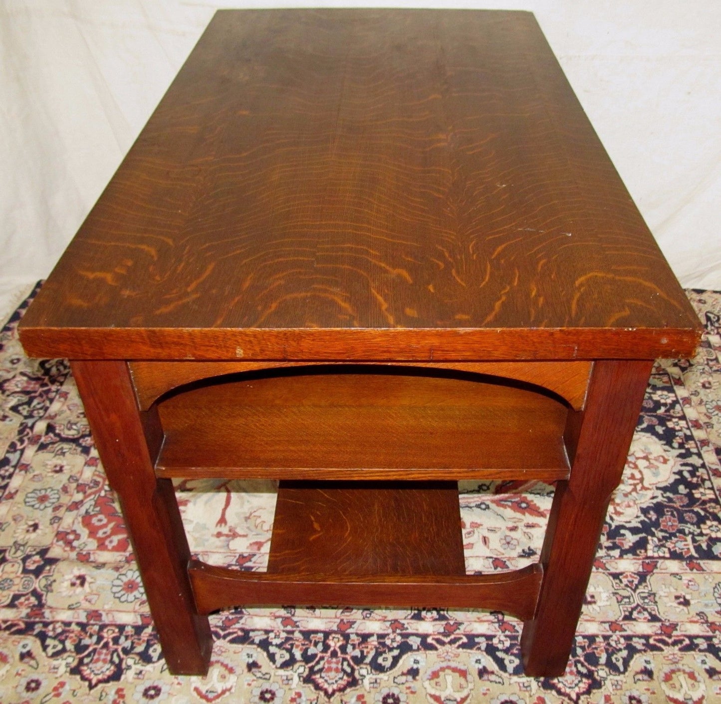 RARE SIZED 48" MISSION OAK CRAFTSMAN DESK W/ ARTS & CRAFTS BRASS PULLS-NICE COND