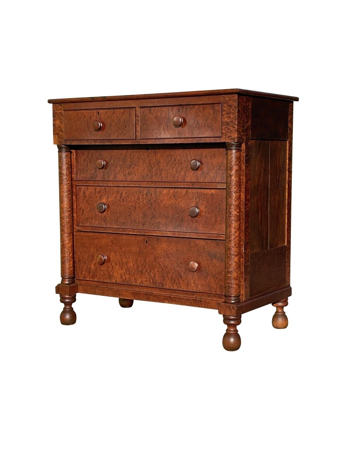 Antique Federal Bird's Eye Maple Chest of Drawers / Dresser on Cannonball Feet