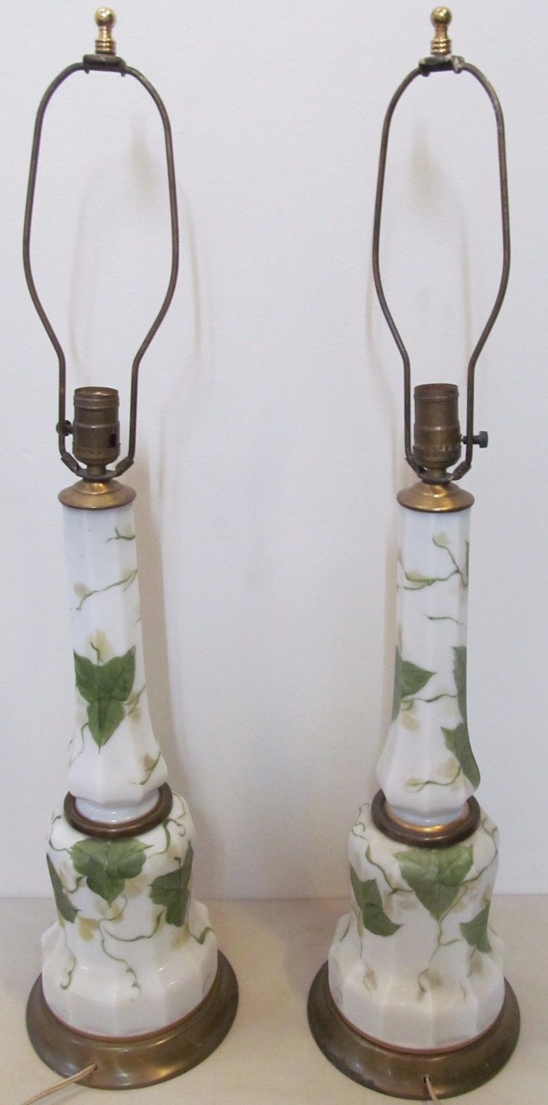 PAIR OF 1930'S FINE BRISTOL GLASS HAND PAINTED LAMPS ARTIST SIGNED "PEERL"