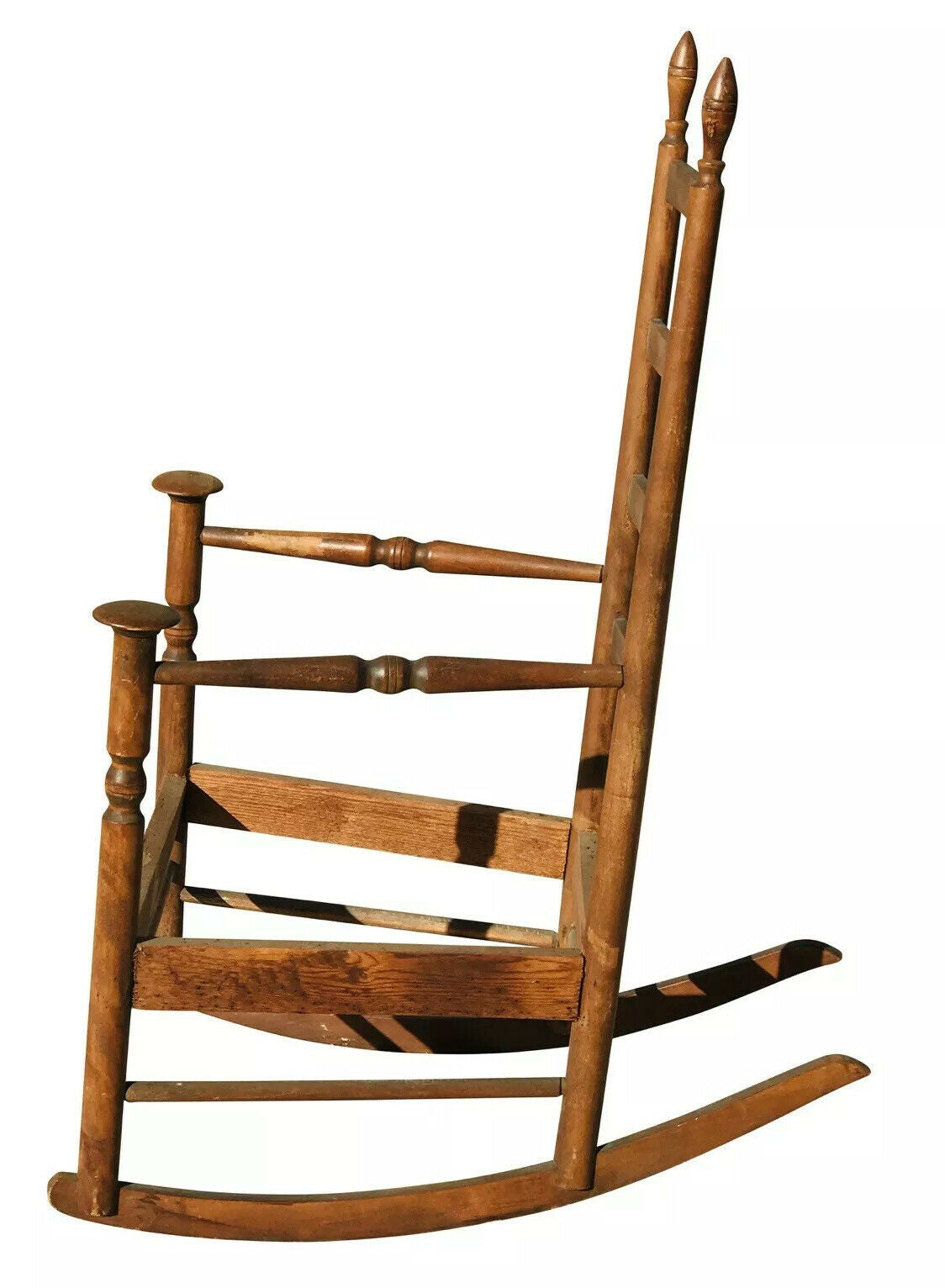 19th C Antique New England Shaker Birch Mushroom Arm Rocking Chair