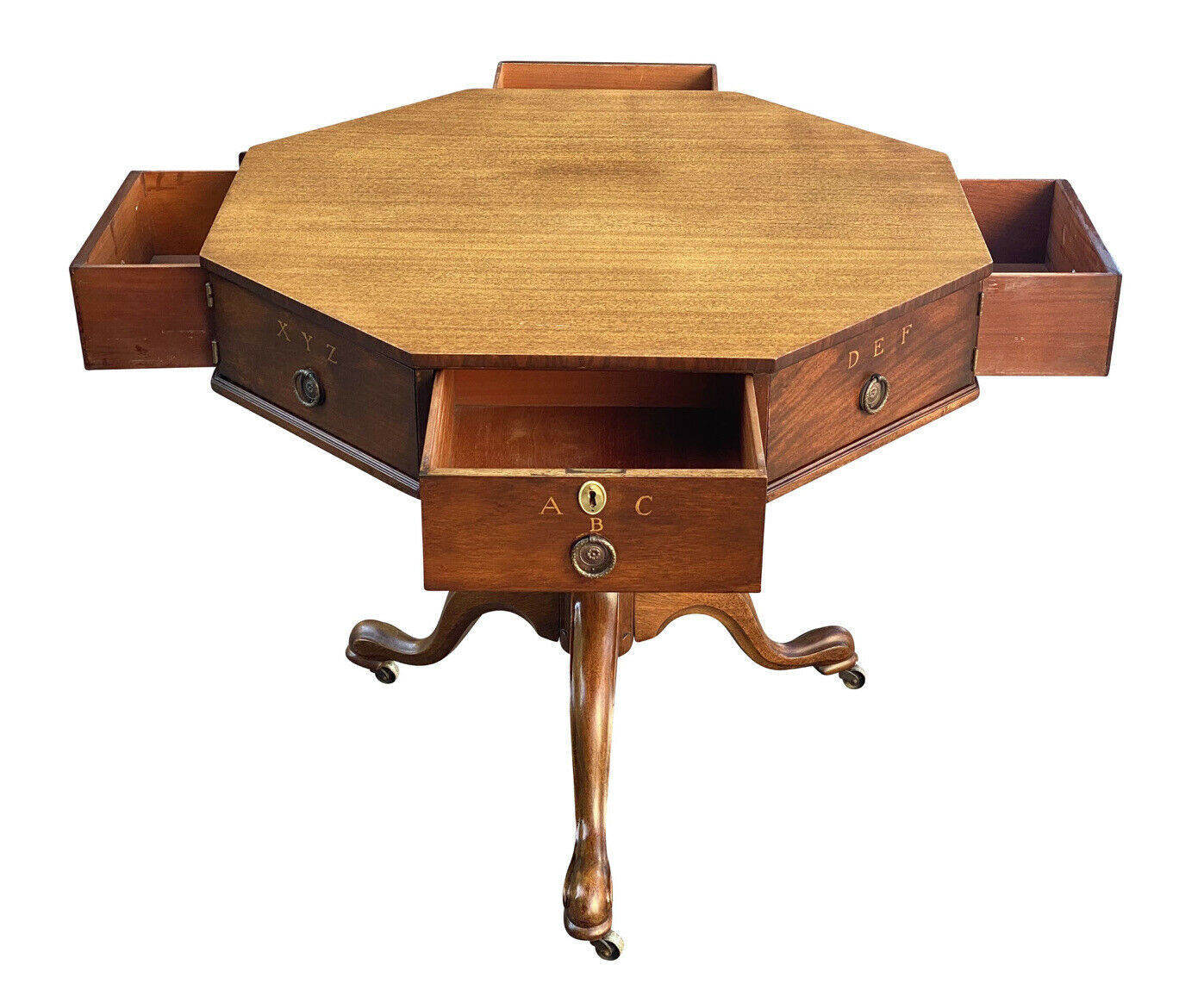 20TH C ANTIQUE STYLE OCTAGONAL MAHOGANY WRITING TABLE ~ JEFFERSON MONTICELLO