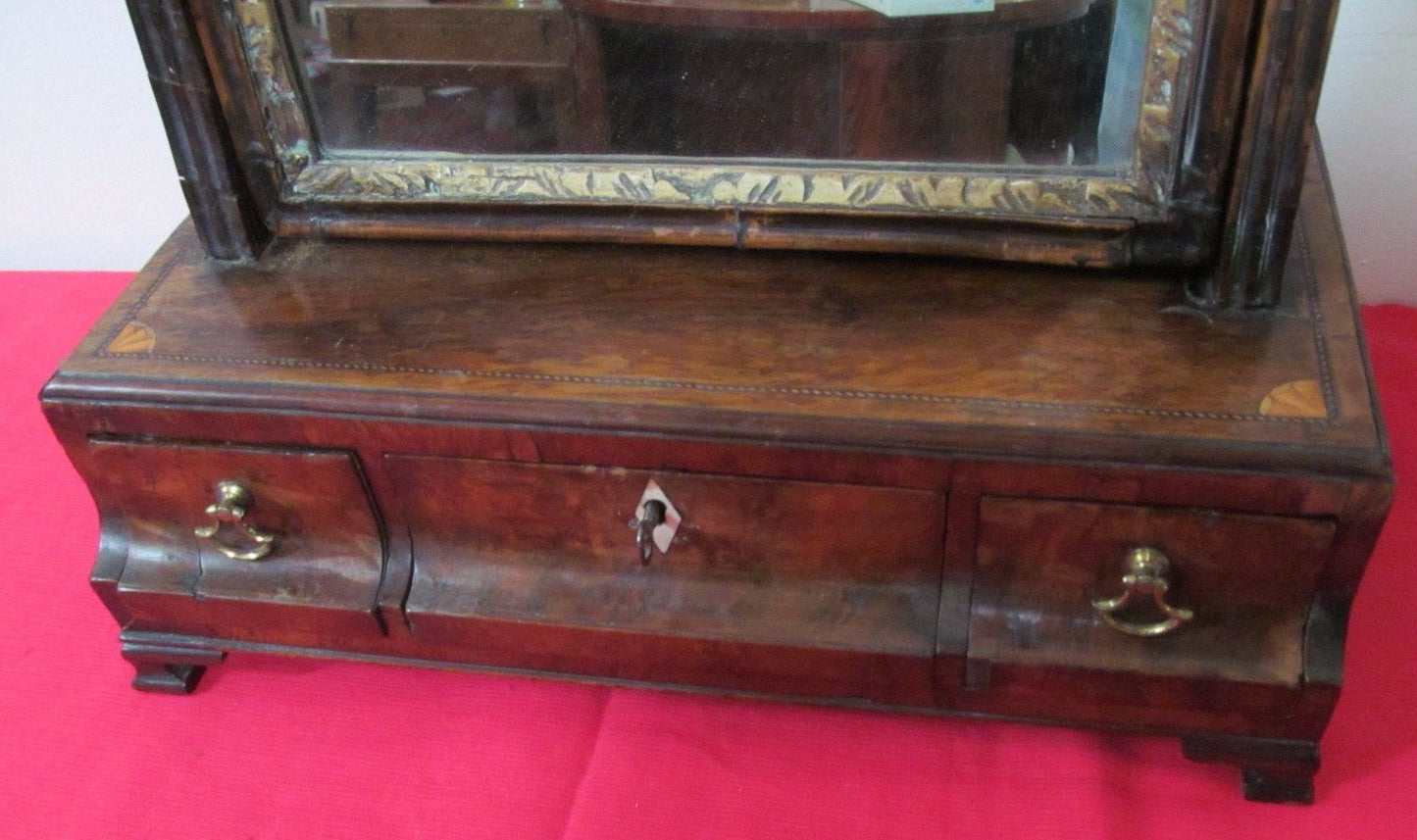 IMPORTANT EARLY 18TH CENTURY INLAID QUEEN ANNE SHAVING MIRROR-BEST SPECIMEN!