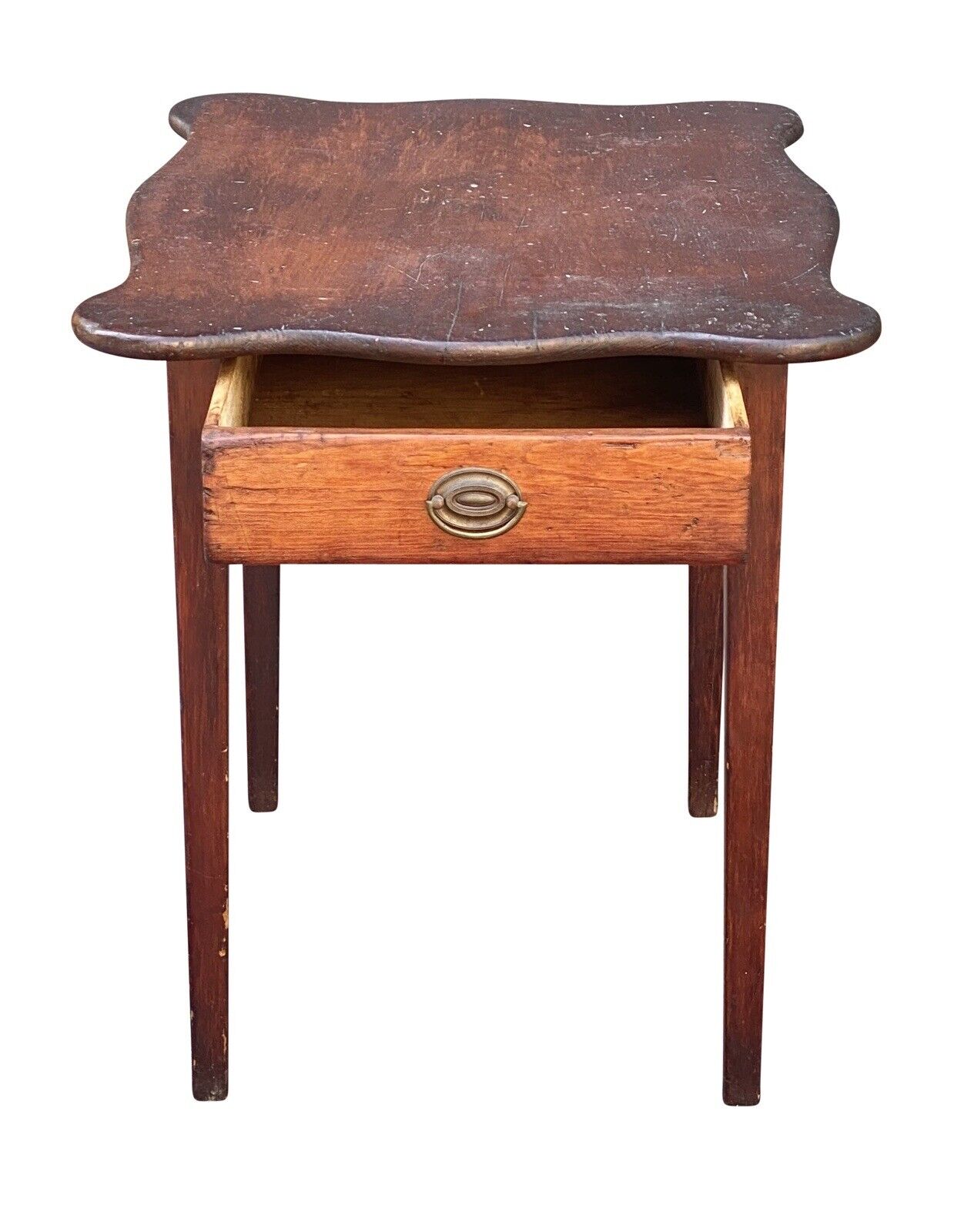 18th C Antique Hepplewhite New England Pine Table With Serpentine Top