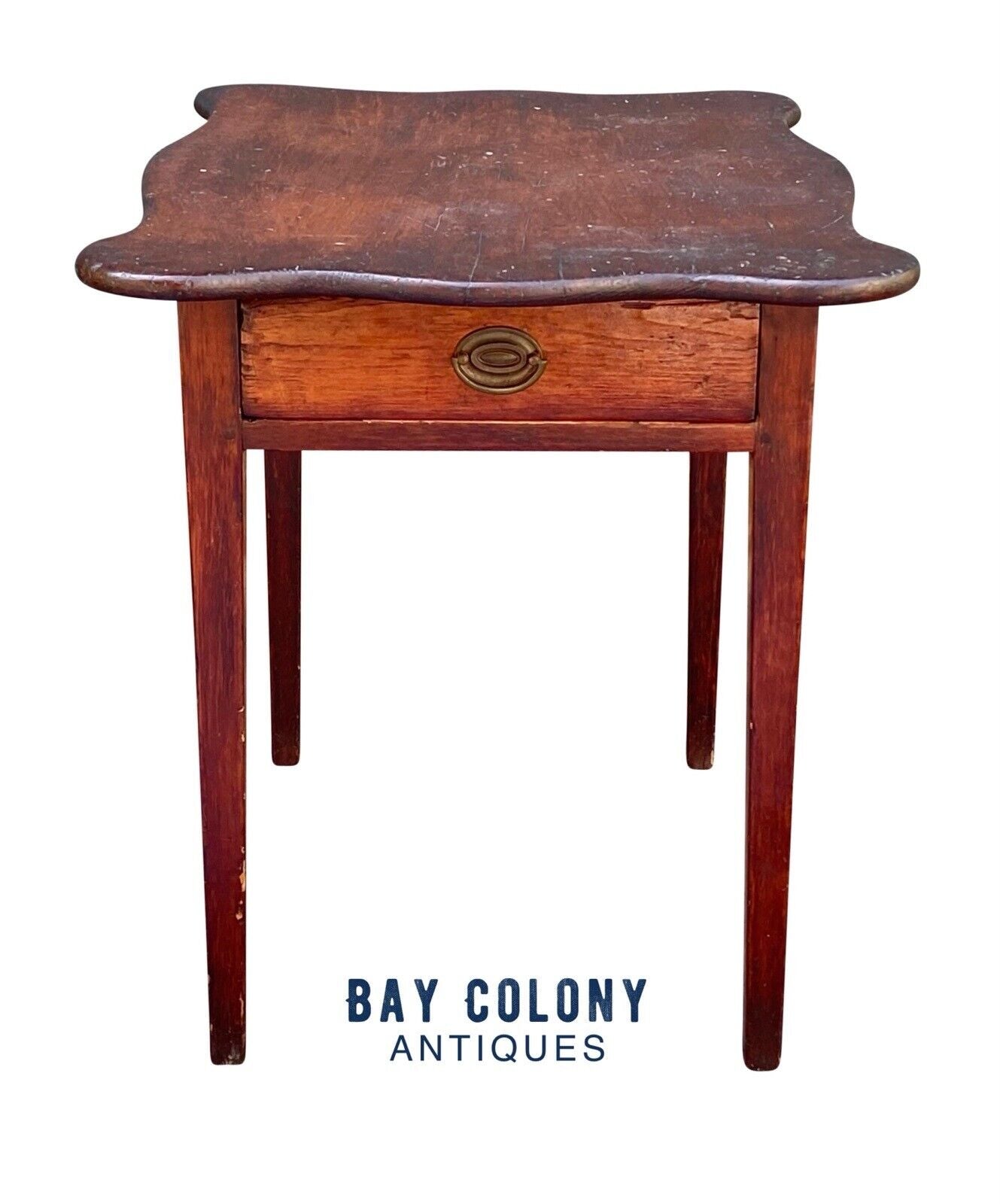 18th C Antique Hepplewhite New England Pine Table With Serpentine Top