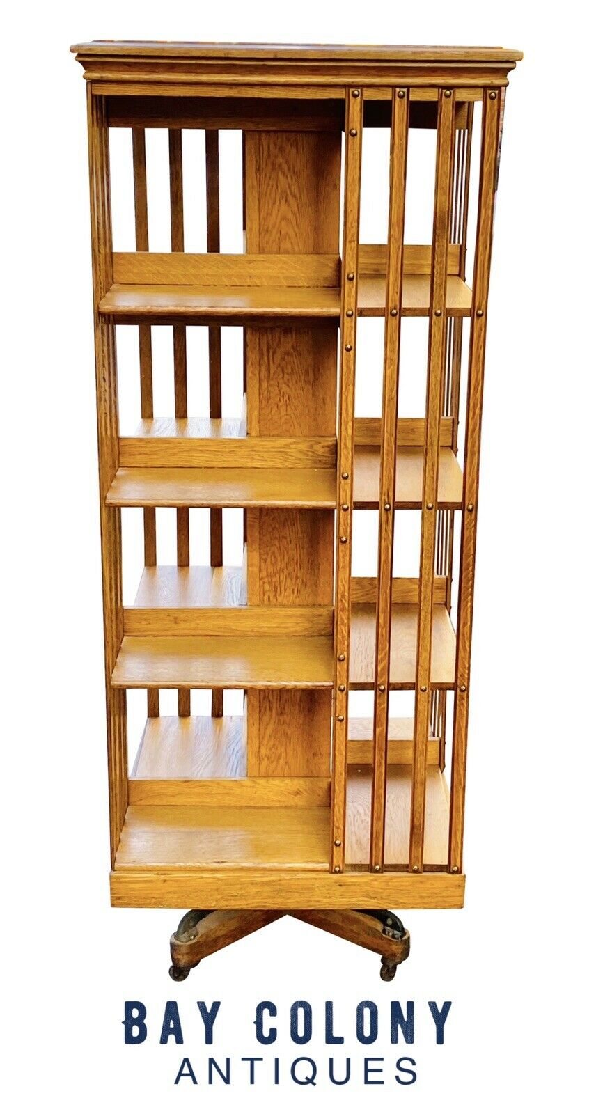 19TH C ANTIQUE OAK VICTORIAN DANNER 4 TIER REVOLVING BOOKCASE