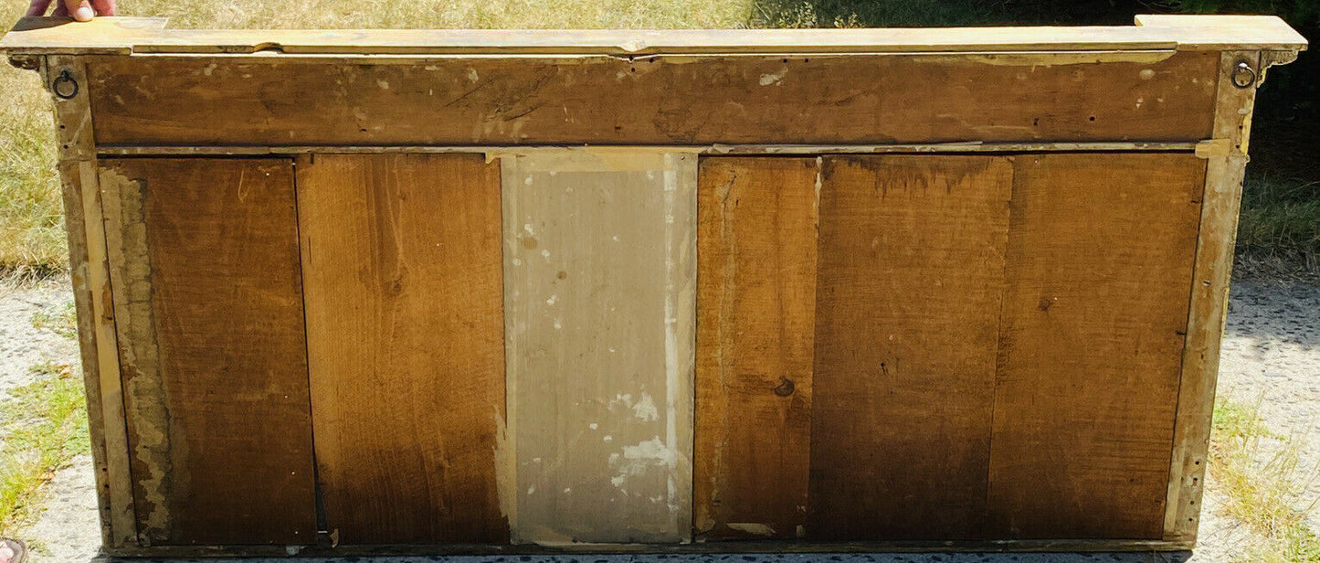 19TH C ANTIQUE VICTORIAN EGYPTIAN REVIVAL 3 PANEL GOLD GILT OVER MANTLE MIRROR