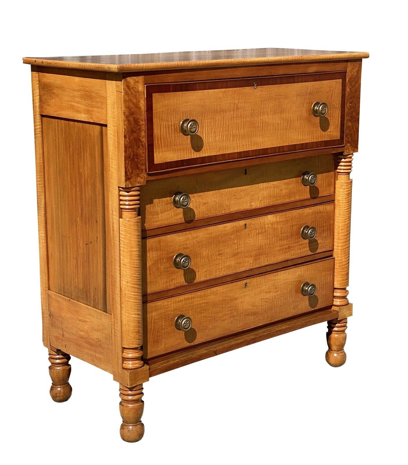 19th C Antique Pennsylvania Federal Cherry & Tiger Maple Butlers Desk / Chest