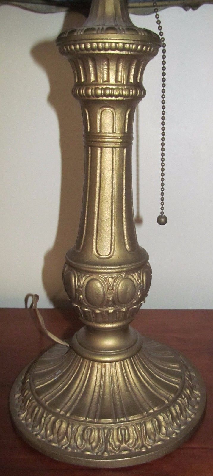 ANTIQUE ARTS & CRAFTS TABLE LAMP WITH SIX PANEL BLUE SHADE