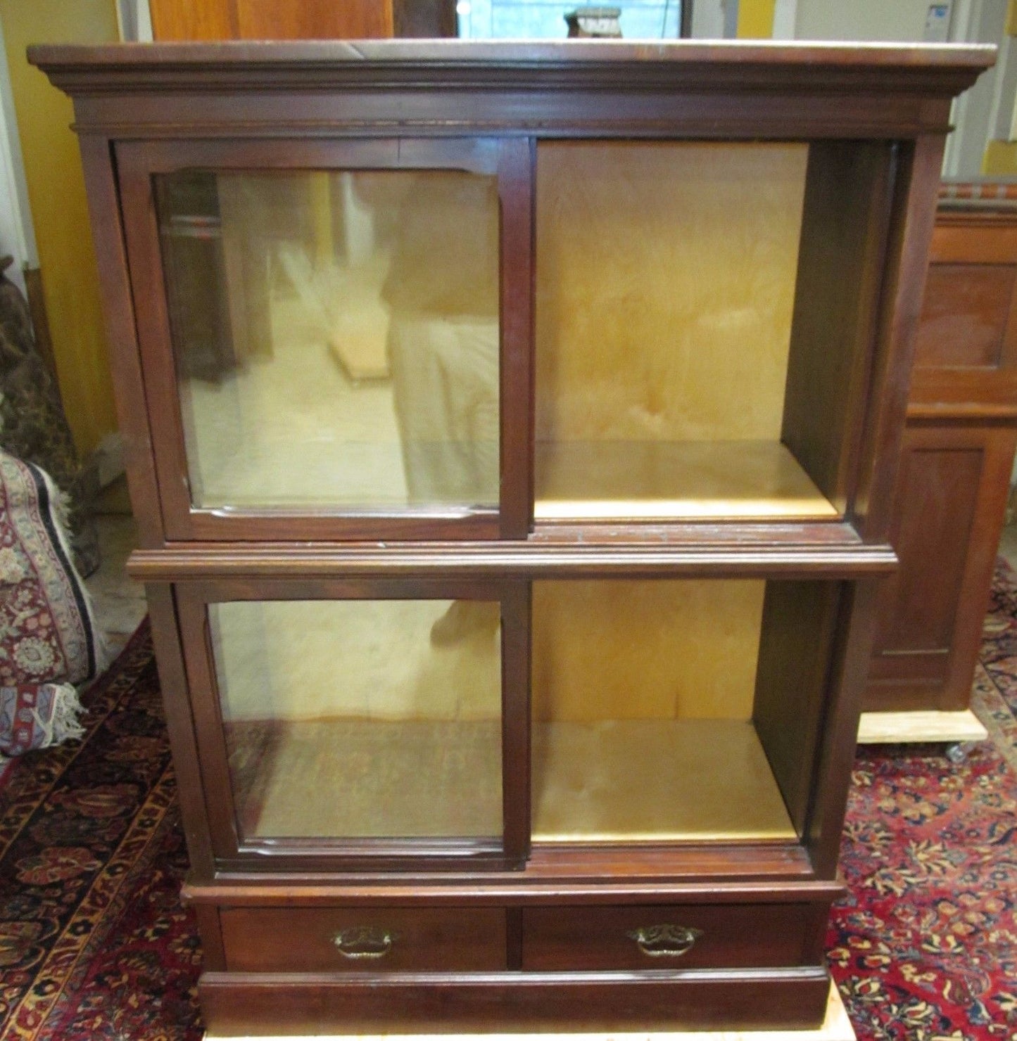 ANTIQUE RAISED PANELED BOOKCASE IN SOLID MAHOGANY-HOLDS ENCYCLOPEDIA SIZED BOOKS