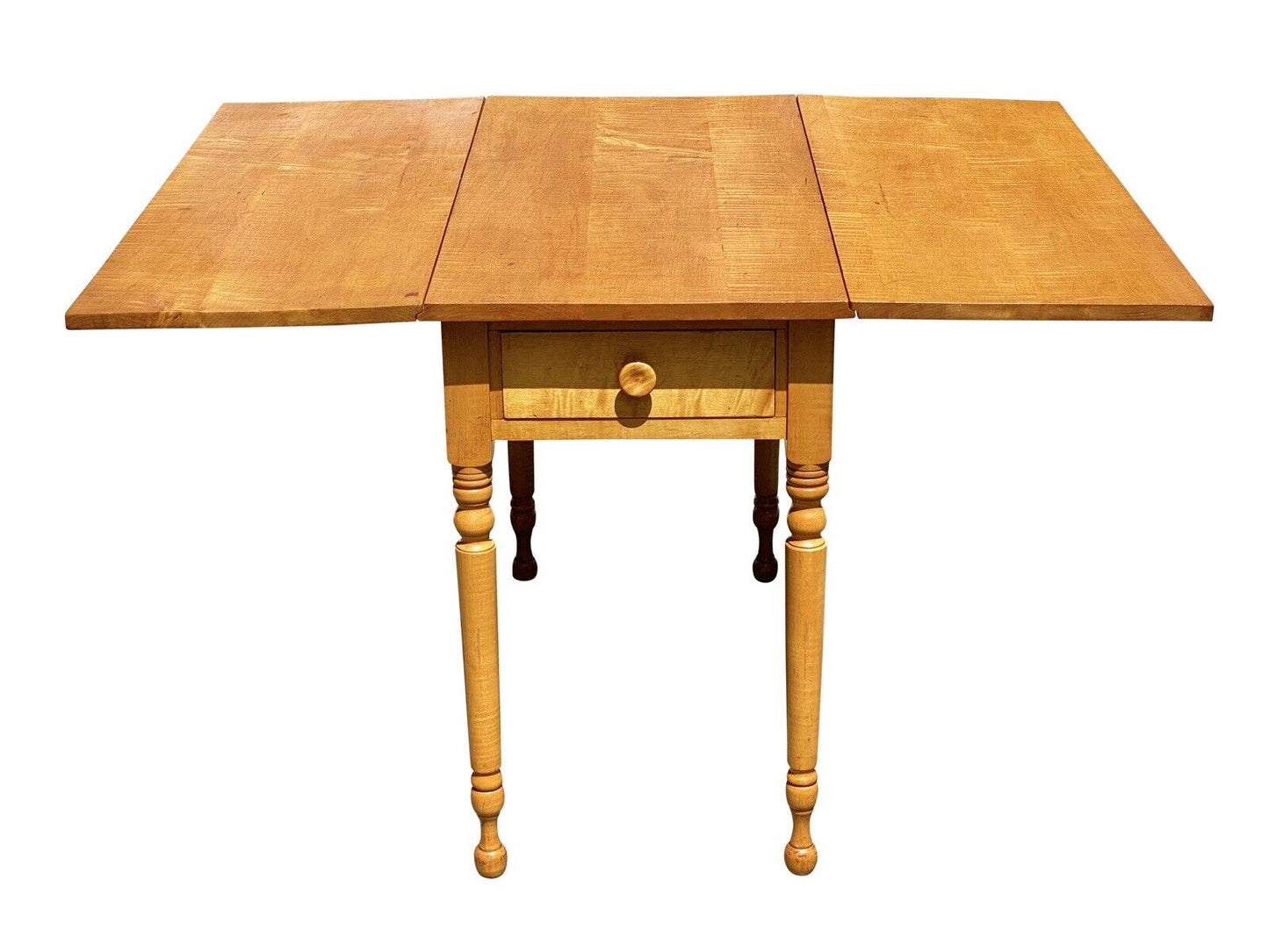 Vintage Federal Style Tiger Maple Dropleaf Dining Table With Rare Single Drawer