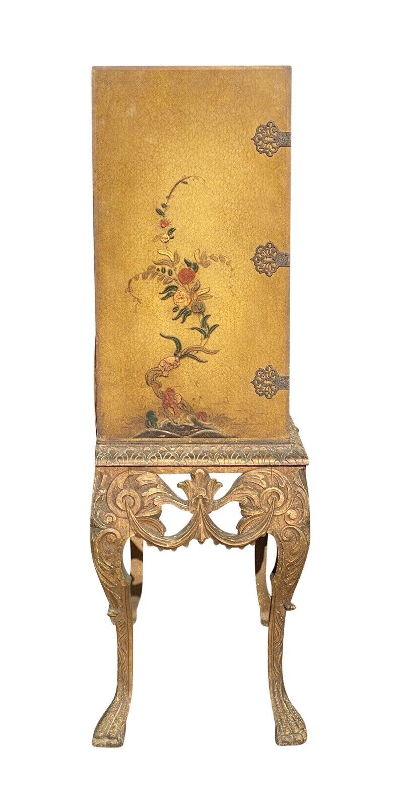 20th C Antique Chinoiserie Carved Liquor Cabinet / Cupboard