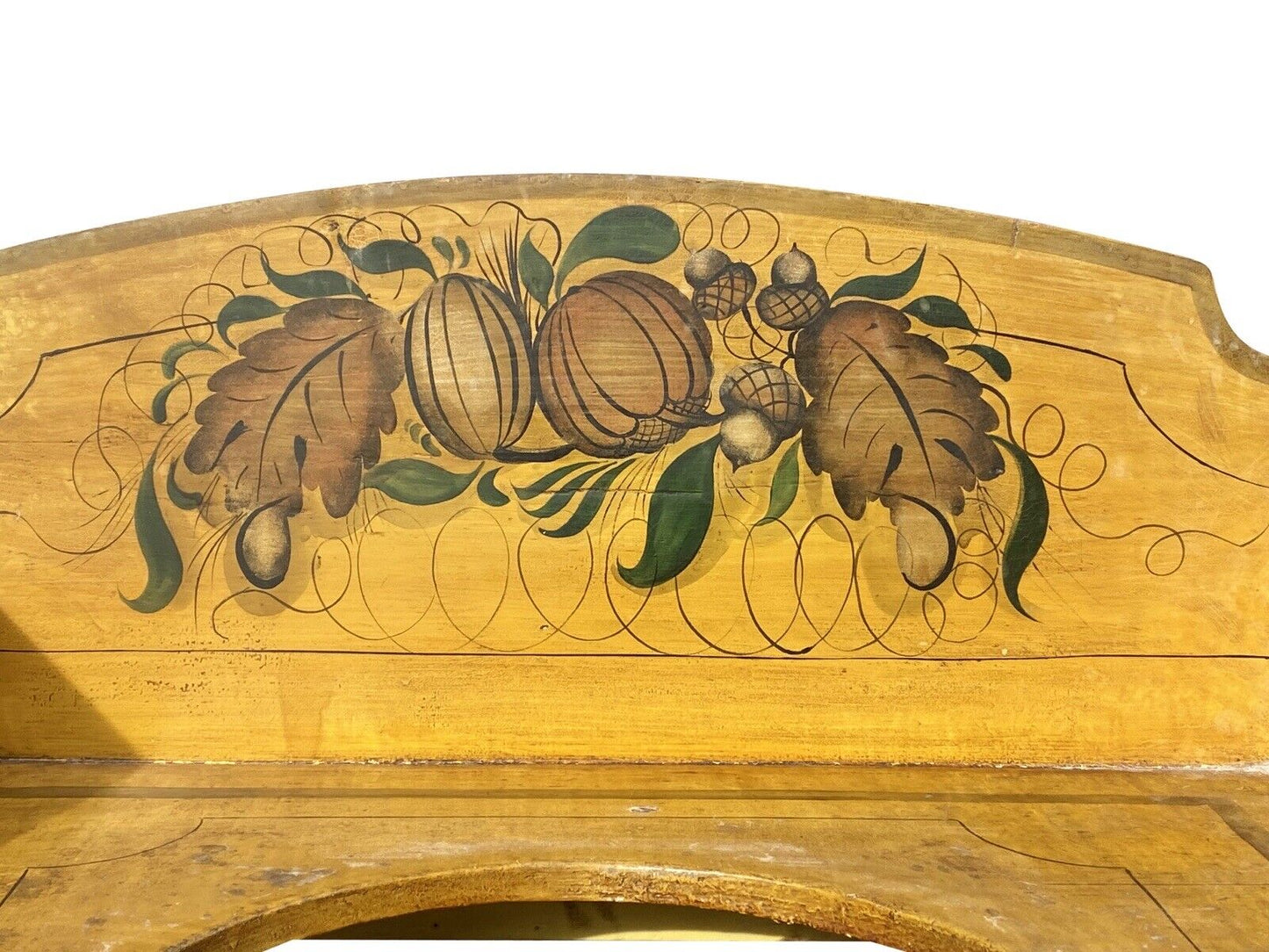 19th C Antique Sheraton Yellow Fancy Paint Washstand With Drawer