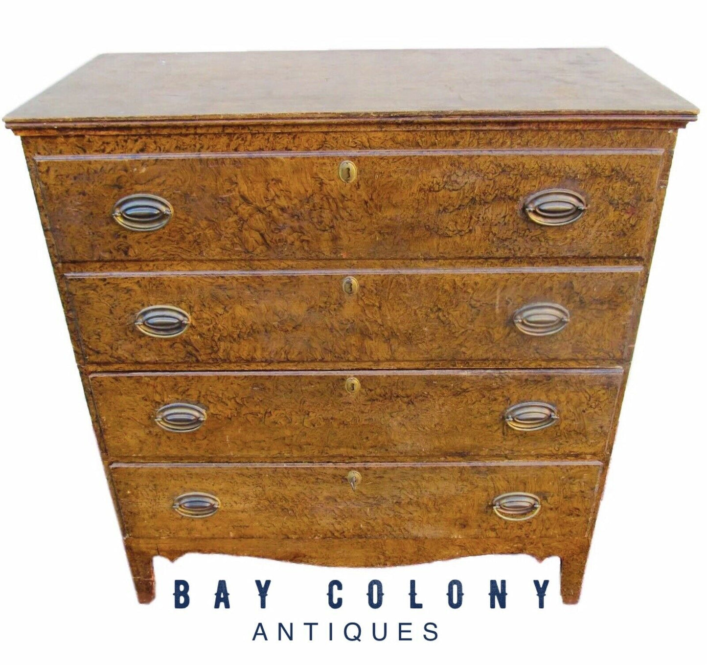 18TH C HEPPLEWHITE NEW ENGLAND SPONGE GRAIN PAINTED ANTIQUE BLANKET BOX / CHEST