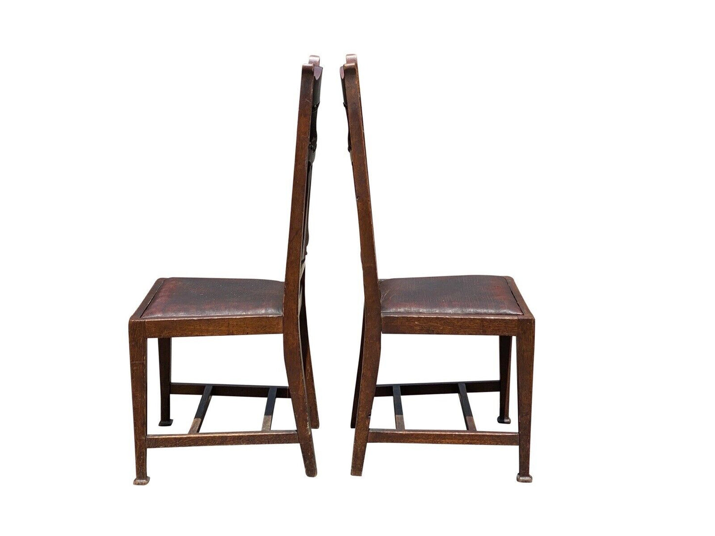 Set of Six Arts & Crafts Mission Oak Dining Chairs With Tulip Inlaid Crest Rails