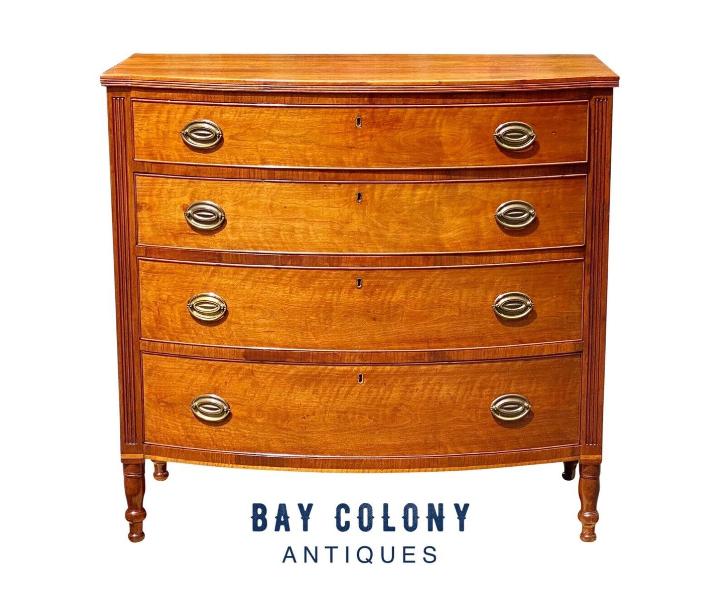 18th Century Antique Sheraton Cherry Bowfront Chest of Drawers / Dresser