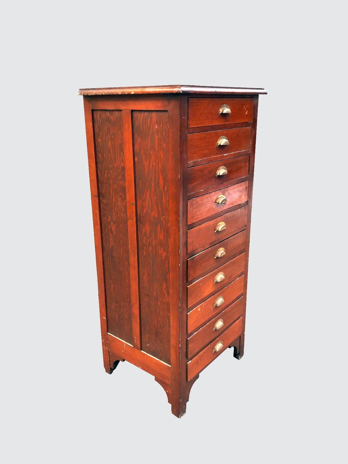 ANTIQUE 10 DRAWER OAK LATERAL FILE MAP CASE IN GREAT ORIGINAL CONDITION