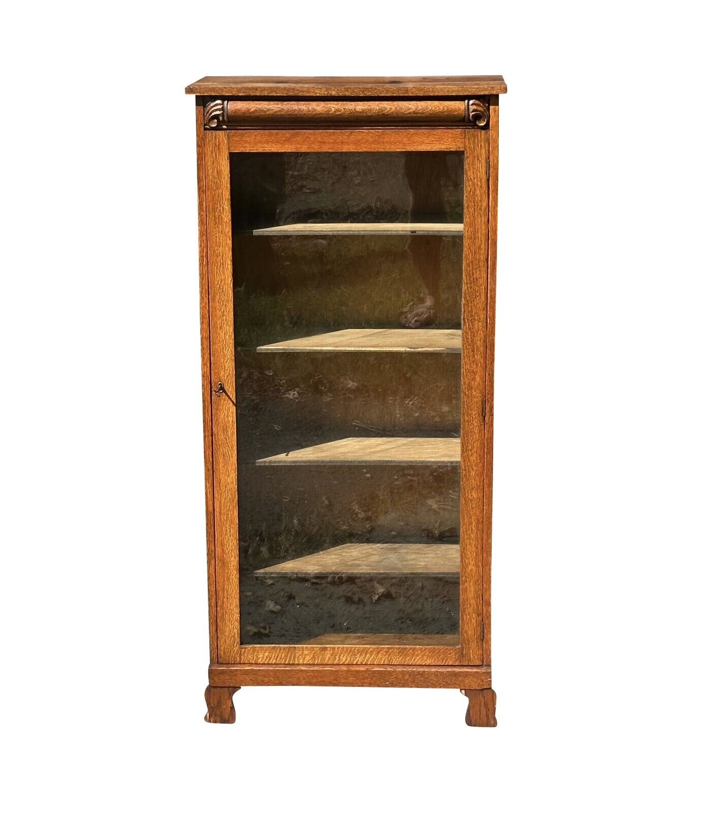 Antique Victorian Oak Carved Single Door Bookcase Cabinet With Adjusting Shelves
