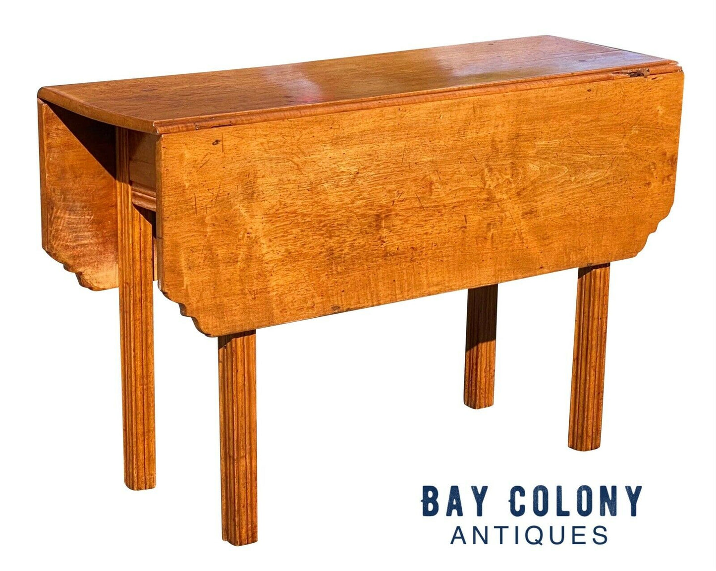 18th C Antique New England Chippendale Tiger Maple Drop Leaf Dining Table