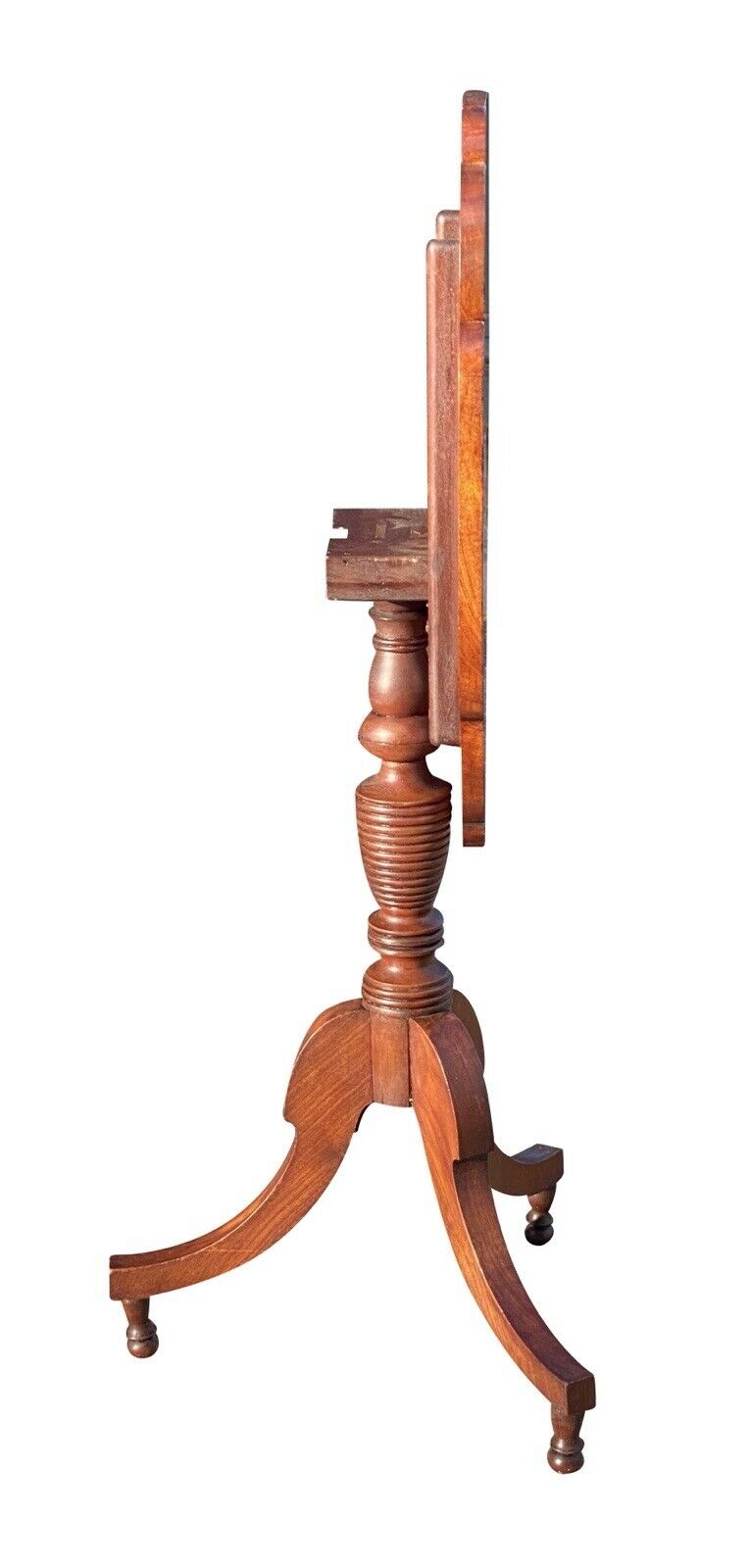 19th C Antique Federal Period Mahogany Tilt Top Table / Candle Stand