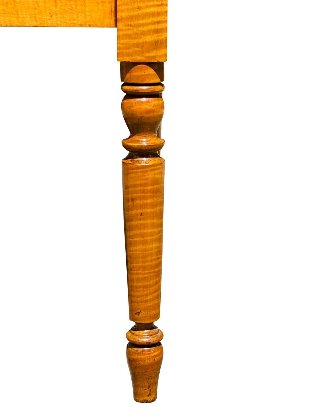 19TH C ANTIQUE COUNTRY PRIMITIVE TIGER MAPLE DROP LEAF DINING TABLE