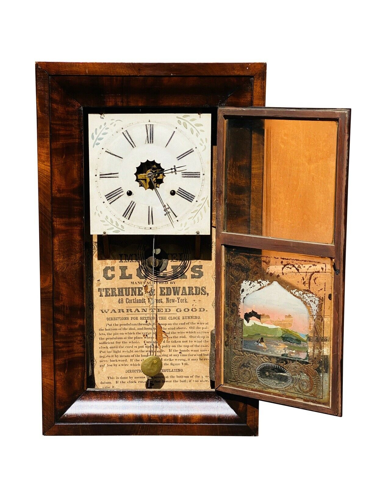 19TH C ANTIQUE EMPIRE MAHOGANY TERHUNE & EDWARDS MANTLE / SHELF CLOCK