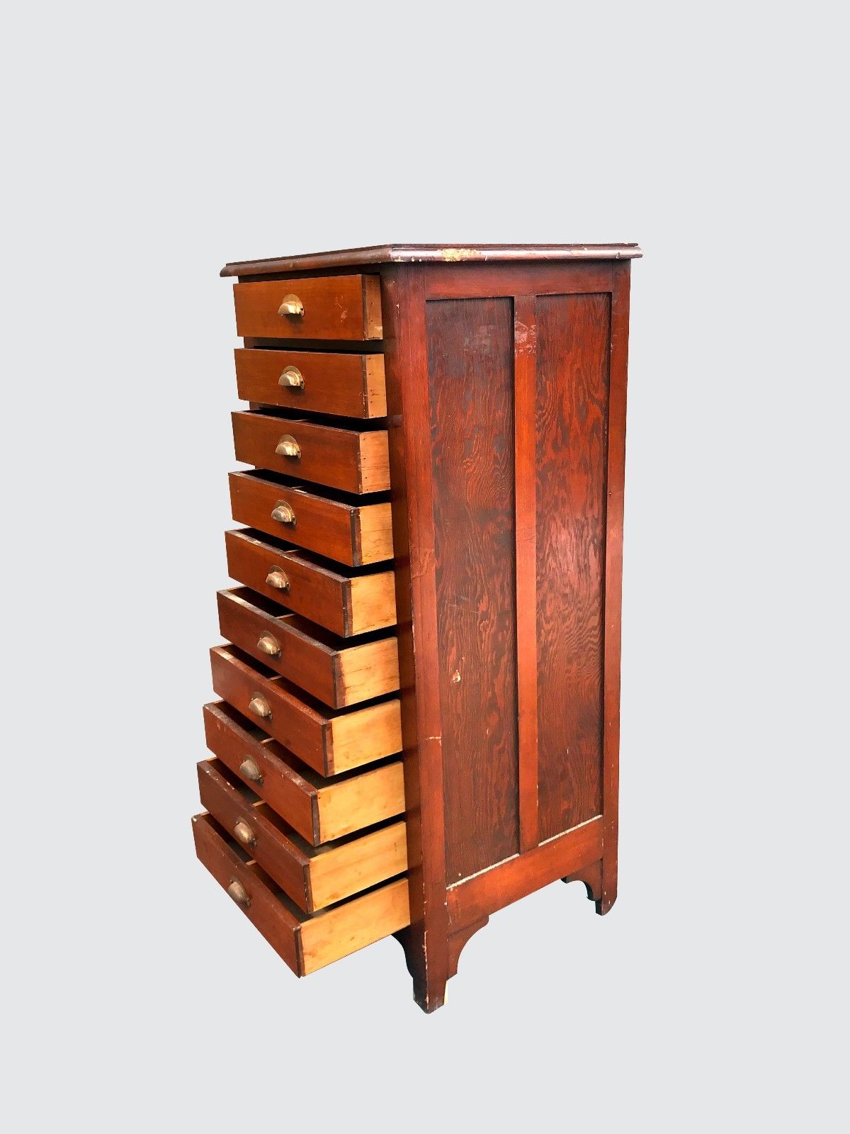 ANTIQUE 10 DRAWER OAK LATERAL FILE MAP CASE IN GREAT ORIGINAL CONDITION