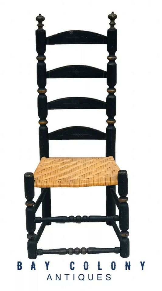 18TH C ANTIQUE WILLIAM & MARY NEW ENGLAND LADDER BACK CHAIR