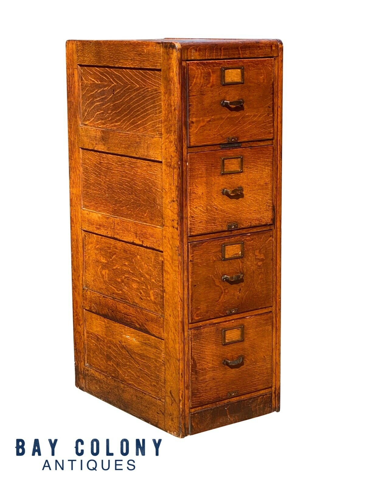 20TH C ANTIQUE LIBRARY BUREAU MAKERS ARTS & CRAFTS 4 DRAWER OAK FILE CABINET
