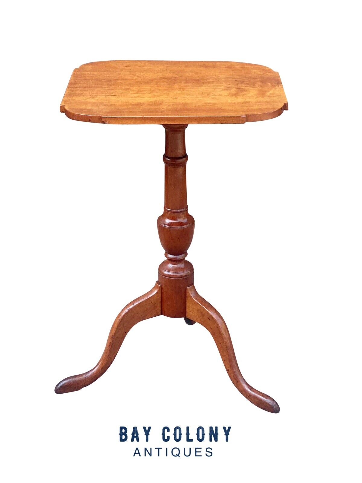 Antique Queen Anne Cherry Candlestand With Ovolo Top & Snake Legs