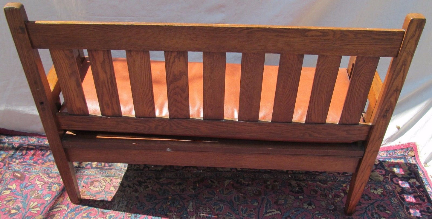 ANTIQUE ARTS & CRAFTS MISSION OAK BENCH