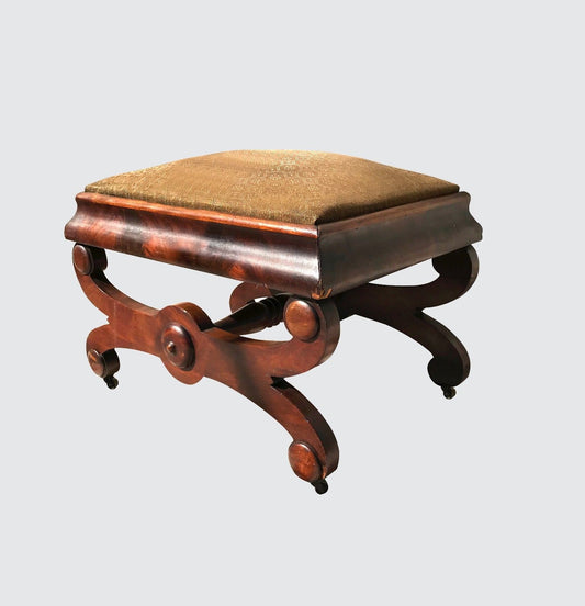 FINE 19TH CENTURY BOSTON CLASSICAL KILESMO OTTOMAN STOOL VANITY BENCH-RARE