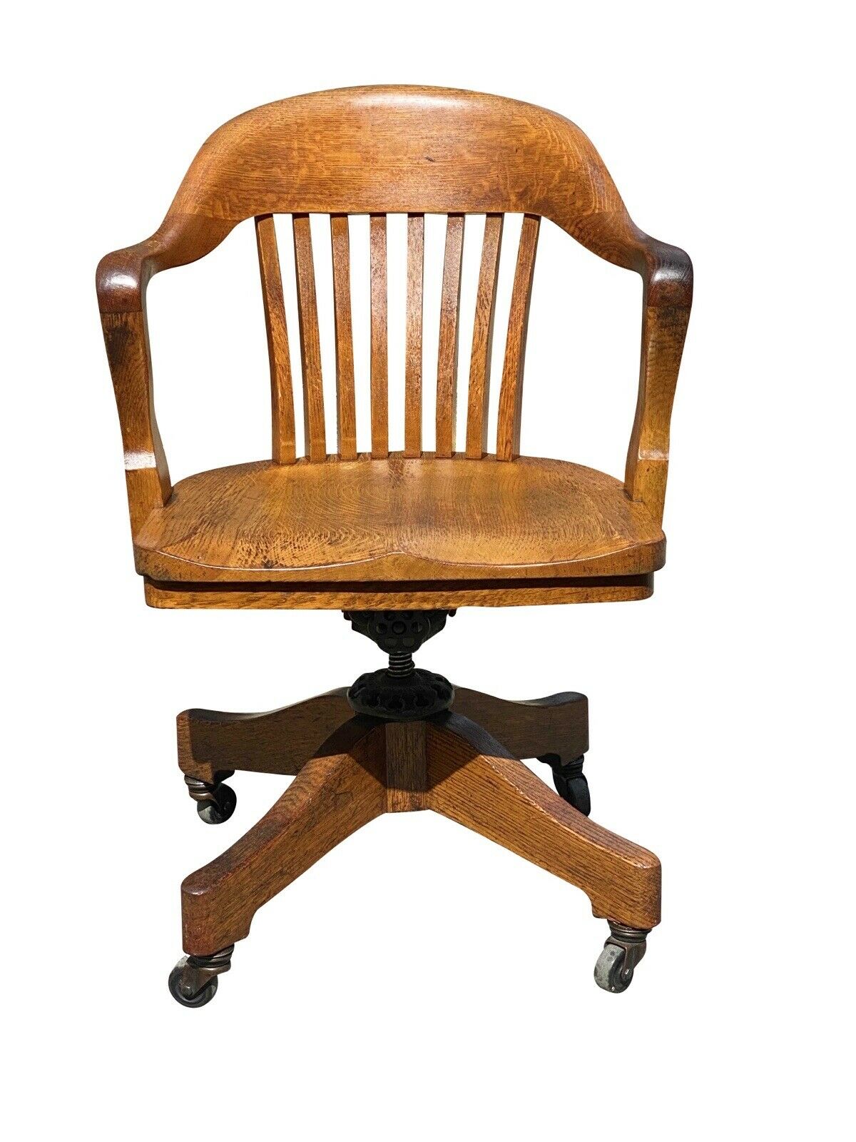 20TH C ANTIQUE ARTS & CRAFTS MILWAUKEE CHAIR CO OAK SWIVEL OFFICE / DESK CHAIR