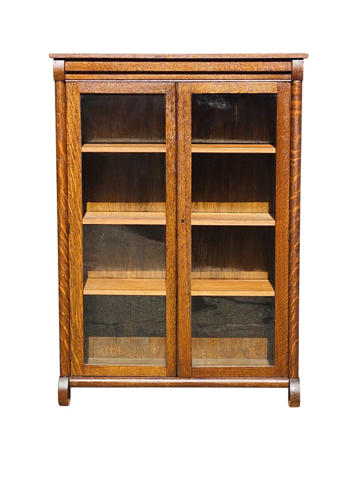 20TH C ANTIQUE TIGER OAK DOUBLE DOOR BOOKCASE / CABINET ~ BLANCHARD HAMILTON
