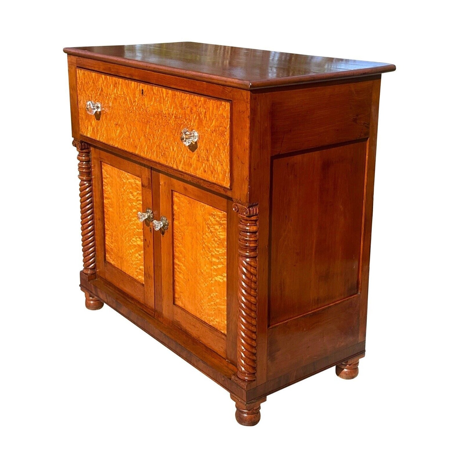 Antique Federal Bird's Eye Maple & Cherry Jelly Cabinet With Rare Butler's Desk