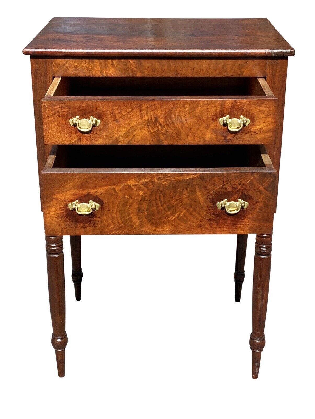 19th C Antique Sheraton Pennsylvania Walnut 2 Drawer Worktable / Nightstand