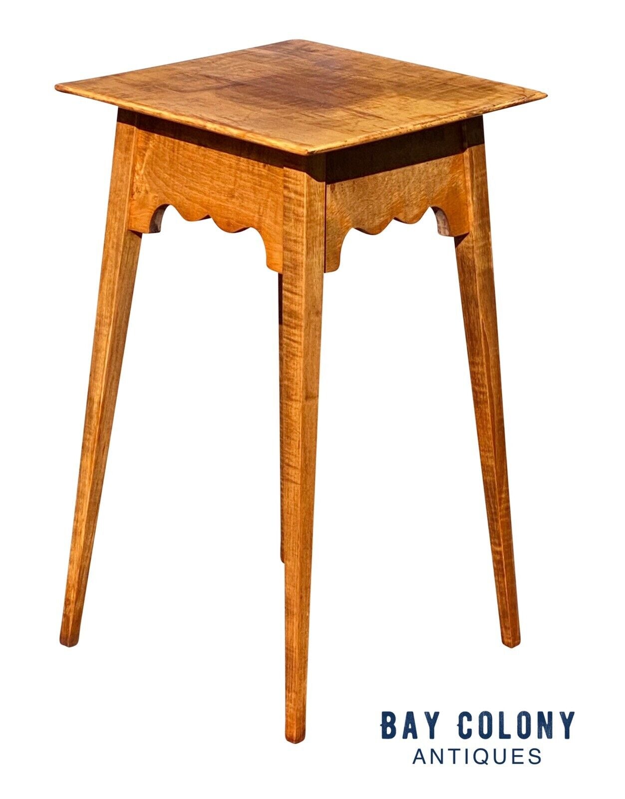 20th C Vintage Hepplewhite Style Tiger Maple Splayed Leg Worktable / Nightstand