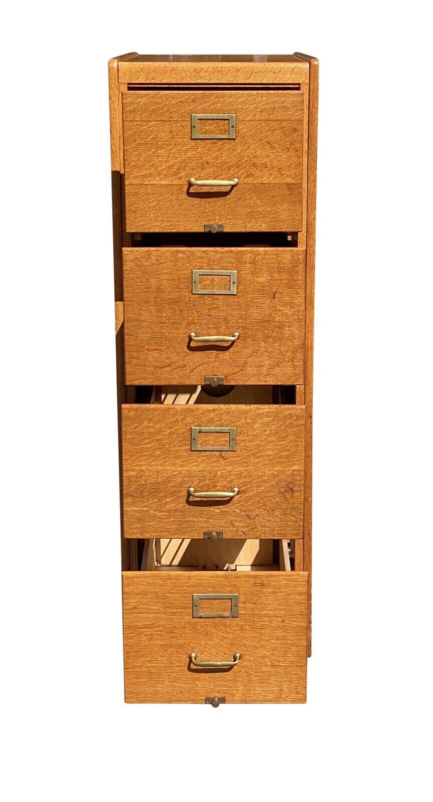 20th C Antique Arts & Crafts Tiger Oak 4 Drawer File Cabinet