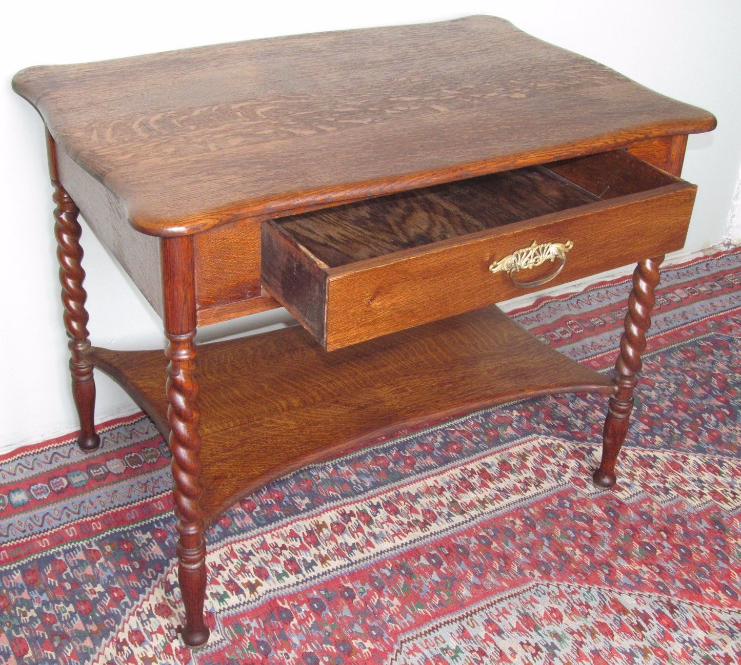 VICTORIAN SOLID TIGER OAK DESK WITH BARLEY TWIST LEGS
